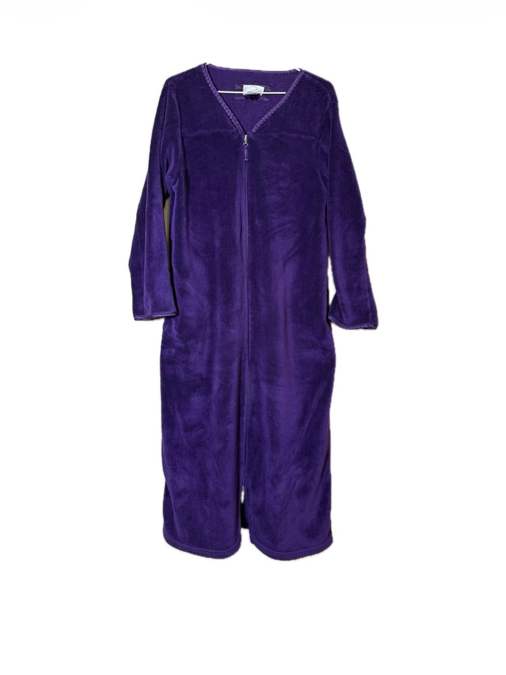 Oscar de la Renta robe purple fleece zip up robe front pockets Size S/M